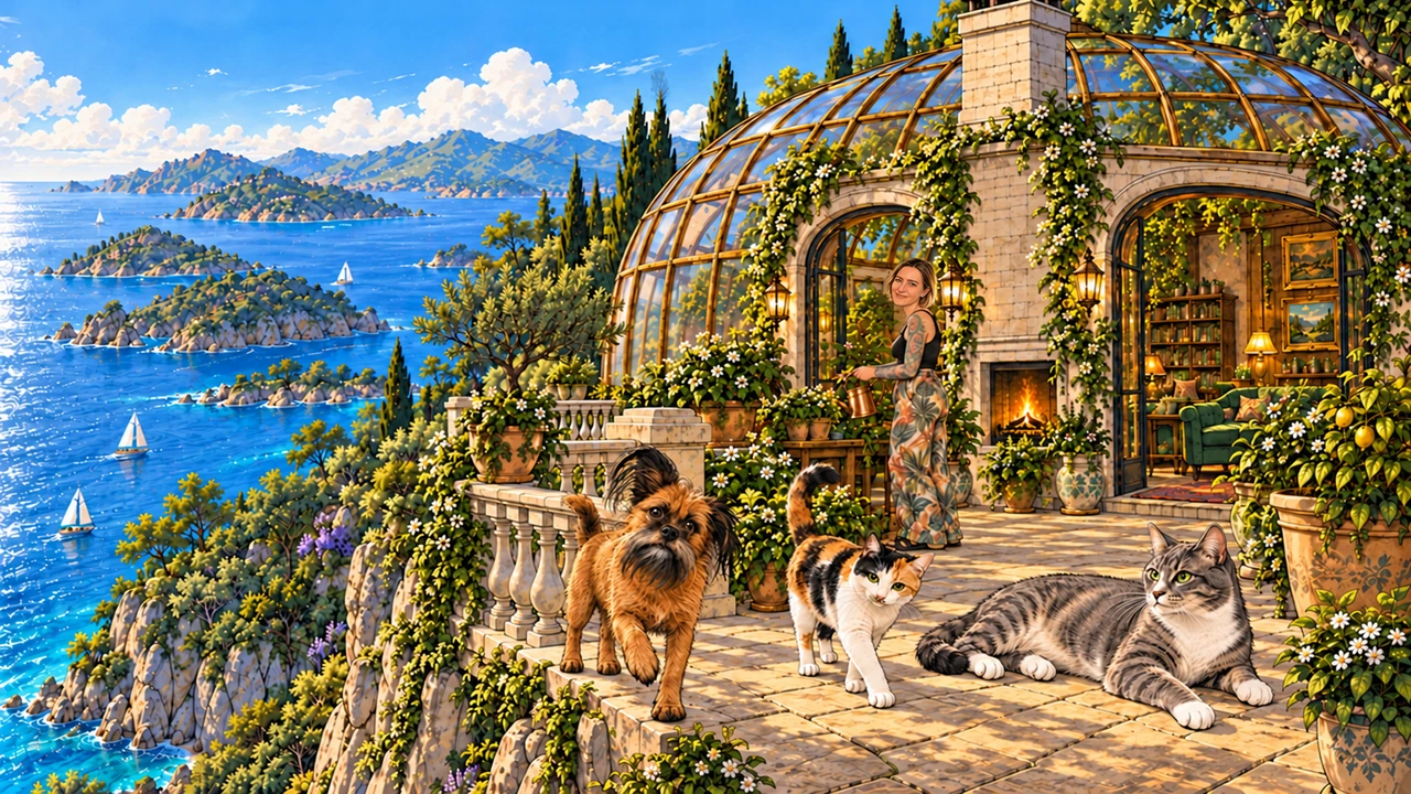 FANTAZĒRIA 艺术场景：飞行时从外部看到的海边悬崖上的房子