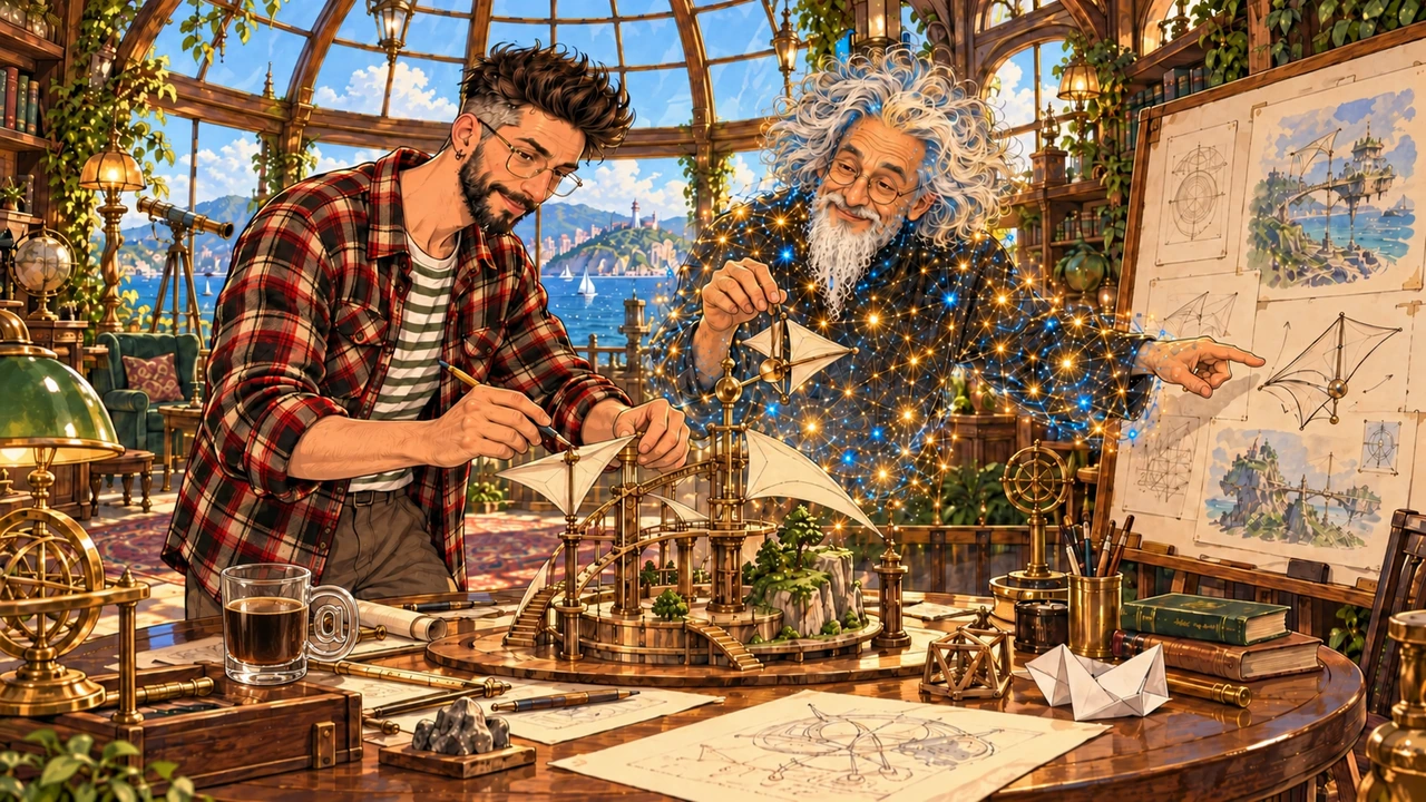 艺术场景：FANTAZĒROV 与 LINAD 在桌边搭建新世界的模型